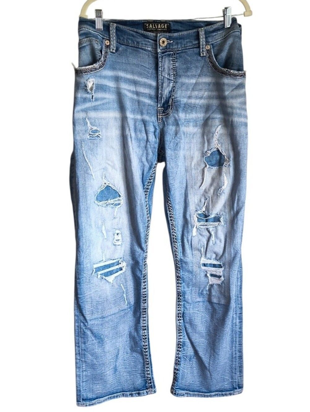 The Buckle Salvage Light Blue Distressed Mayhem Regular Boot Jeans 40 X 30